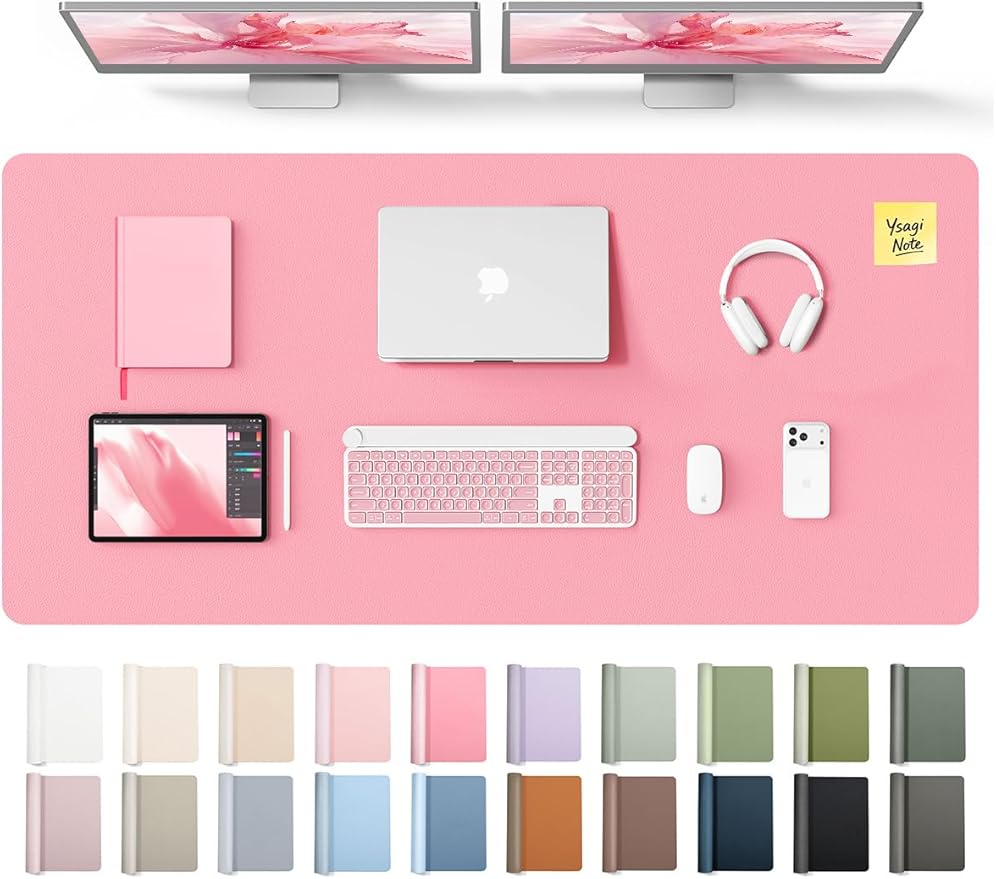 YSAGi Leather Desk Pad Protector, Office Desk Mat, Large Mouse Pad, Non-Slip PU Leather Desk Blotter, Laptop Desk Pad, Waterproof Desk Writing Pad for Office and Home (Pink, 55" x 24")