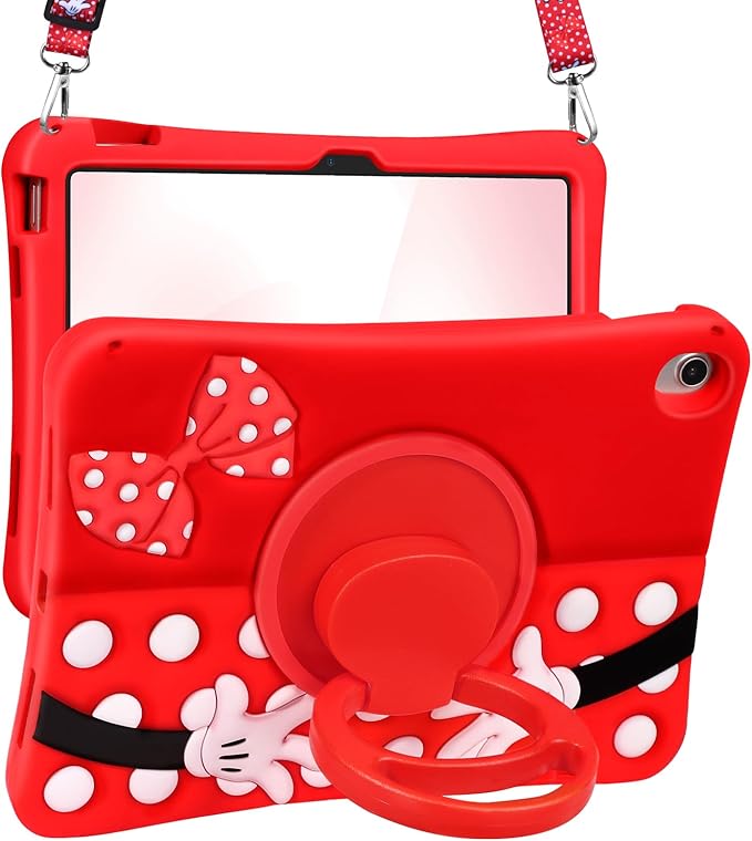 Lotadilo Cute for iPad A16 Case/for iPad 10th Generation/11 Inch Case - Silicone 3D Design for Girls Women Teens Girly Kawaii Funny Cartoon Soft Stand with Lanyard, Red Point