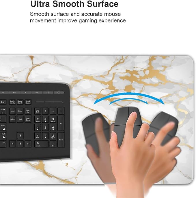 Extra Large Mouse Pads White Gold Marble Print XXL Extended Mousepad with Stitched Edges Non-Slip Rubber Base Computer Keyboard Pad Desk Mat for Home Office Desk Decor, 35.4" X 15.7"