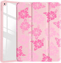 JOYLAND Pink Hibiscus Flower Pattern Case for iPad Pro 11" 4th/3rd/2nd/1st Generation (2022/2021/2020/2018), Clear Acrylic Hard Back Case with Pencil Holder Trifold Stand Tablet Cover