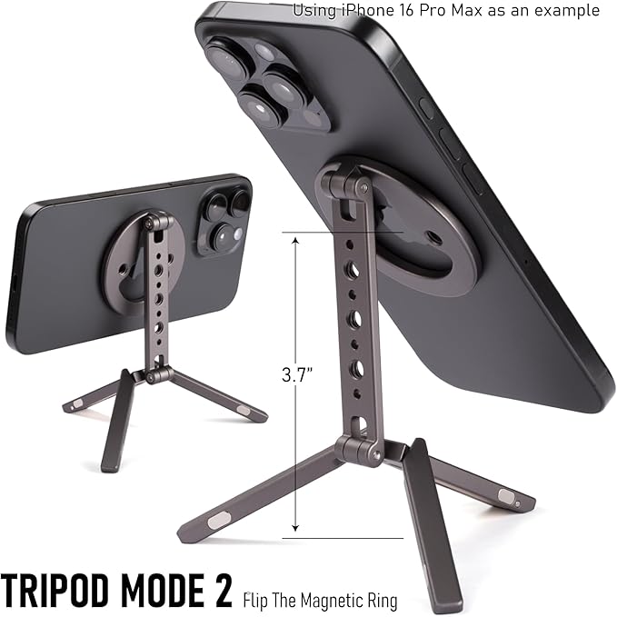 Ultra-Compact Magnetic Tripod for iPhone | Foldable Hook Design, 20 N52 Magnets, Cold Shoe & 1/4" Screw - Phone Stand for iPhone 12-17 & MagSafe Devices
