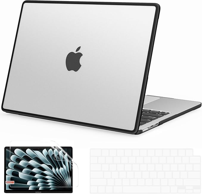 G JGOO Compatible with MacBook Air 13 inch Case 2026 2025-2022 M4 A3240 M3 A3113 M2 A2681, Anti-Cracking TPU Bumper Shell for MacBook Air 13.6 inch Case+Keyboard Cover+Screen Protector, Frosted Clear
