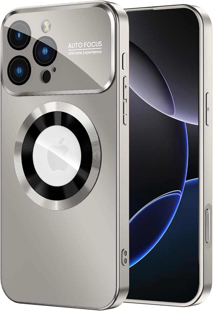 MAKAVO Magnetic for iPhone 16 Pro Max Case, Compatible with MagSafe, Built-in Camera Lens Protector, Logo View, Military Grade Drop Protection Phone Cover, Titanium Gray