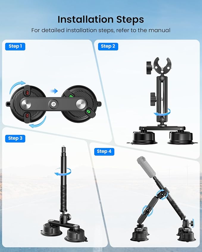 Four Suction Cup Car Mount Kit for Insta360 Car Mount Adjustable Double-Layer Suction Cup for Go pro Action Camera Mounts for insta360 X5 Accessories