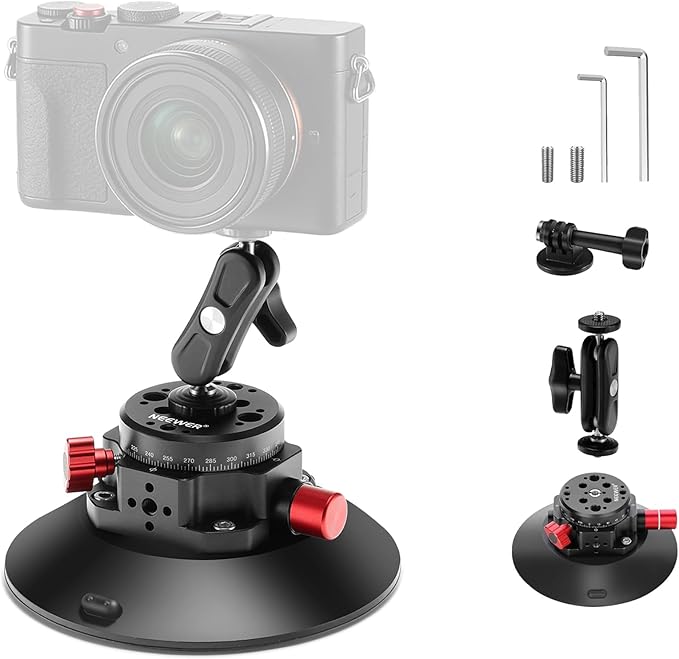NEEWER 6" Suction Cup Camera Mount with Ball Head Magic Arm, 2 Pack Metal Car Mount for Camera/Action Camera/Phone, Air Pump Vacuum on Car or Window Glass with 1/4" 3/8" ARRI Mounting Holes, CA013