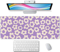 Gaming Large Mouse Pad with Stitched Edges, Vintage Groovy Flowers Purple Desk Mat, Extended Keyboard Pad, Non-Slip Rubber Base Desk Pad for Keyboard and Mouse, 31.5X11.8 inch
