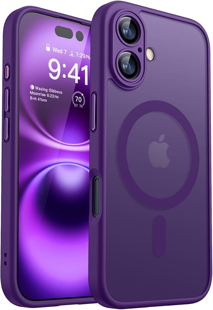 CANSHN Magnetic for iPhone 16 Plus Case, Upgraded [Full Camera Protection] [Compatible with Magsafe] [Translucent Matte] Shockproof Protective Phone Case for iPhone 16 Plus - Deep Purple