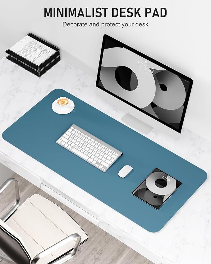 Desk Pad, 35.5" x 17" PU Leather Non-Slip Desk Mat Large Mouse Pad for Desktop, Waterproof Laptop Computer Writing Mat for Office, Home, Work, Gaming, Dark Blue