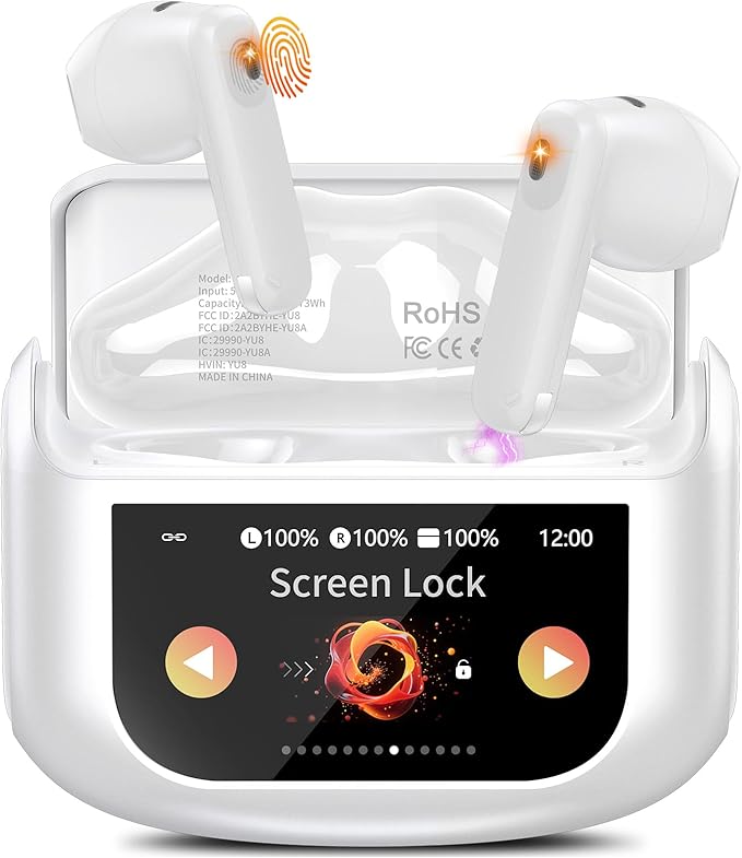 Wireless Earbuds, Bluetooth 5.4 Headphones with Multifunctional Touch Screen, 48H Bass Stereo Ear Buds with ANC/ENC Noise Cancelling/Transparency Mode, IPX7 Earphones with 5 EQ Modes, Ceramic White