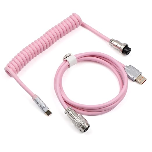 EPOMAKER Puff Aviator Coiled USB Cable, Type C Detachable Mechanical Gaming Keyboard Cable for Win/Mac/Gamers, Suitable for RT100/TH68 PRO/TH80 PRO/TH96/TH80 SE/CIDOO V65. etc(Puff Pink)