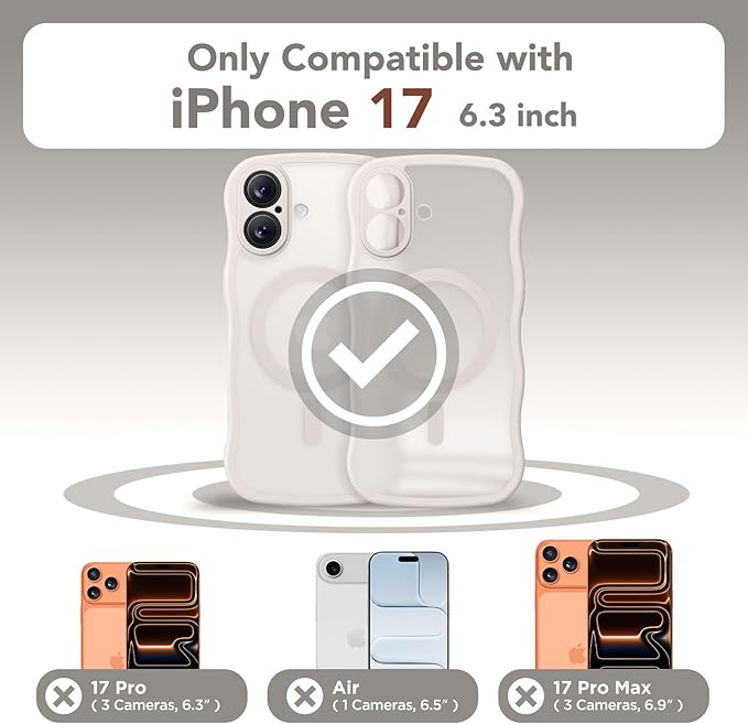 CAPRARO Magnetic for iPhone 17 Case for Women Girls, Upgraded [Full Camera Protection] [Compatible with MagSafe] Cute Wave Translucent Matte Phone Case for iPhone 17, Stone