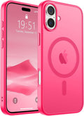 SUPFINE Magnetic for iPhone 16 Case (Compatible with MagSafe) (Military Grade Drop Protection) Slim Translucent Matte Shockproof with Anti-Fingerprint Phone Case,Hot Pink