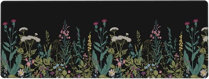 Weeds Flowers Large Gaming Mouse Pad Desk Mat, Cute Funny Gifts Big Keyboard Pad with Stitched Edges for Laptop, XL Long Extended Full Non-Slip Base Mousepad for Women Office Decor Black 31.5*11.8 In
