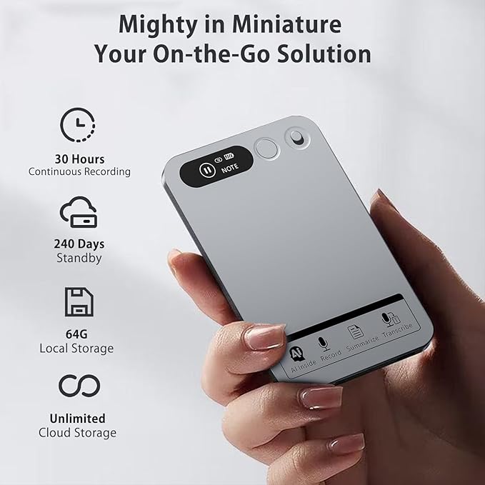 AI Voice Recorder, Voice Recorder w/Case, App Control, Transcribe & Summarize with AI Technology, Support 152 Languages, 64GB Memory, Audio Recorder for Lectures, Meetings, Calls, Grey