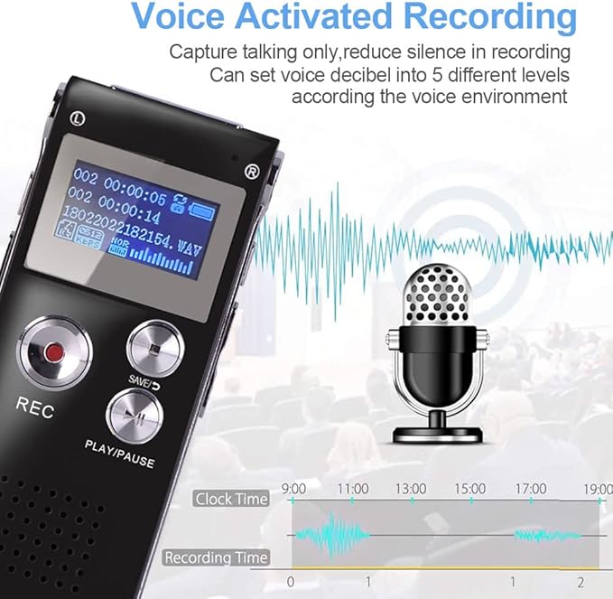 16GB Digital Voice Recorder Voice Activated Recorder with Playback 1536KBPS Upgraded Portable Tape Recorder for Lectures Meetings Interviews, Audio Recorder Dictaphone MP3 USB Password