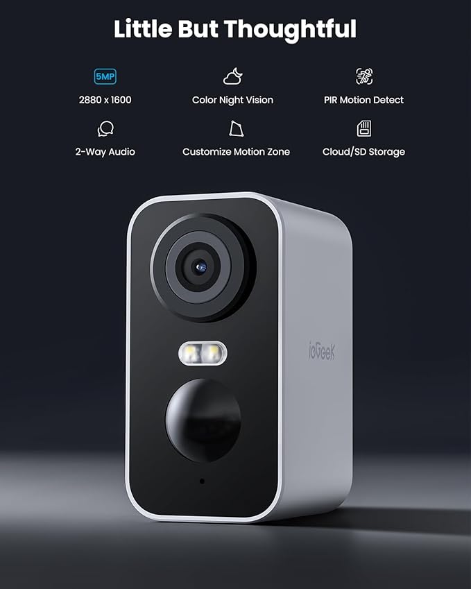 ieGeek Security Cameras Wireless Outdoor - 5MP Smart WiFi Camera System for Home Surveillance with Motion Light, Battery Powered Cam with Color Night Vision, 2-Way Audio, Siren Alarm, Works with Alexa