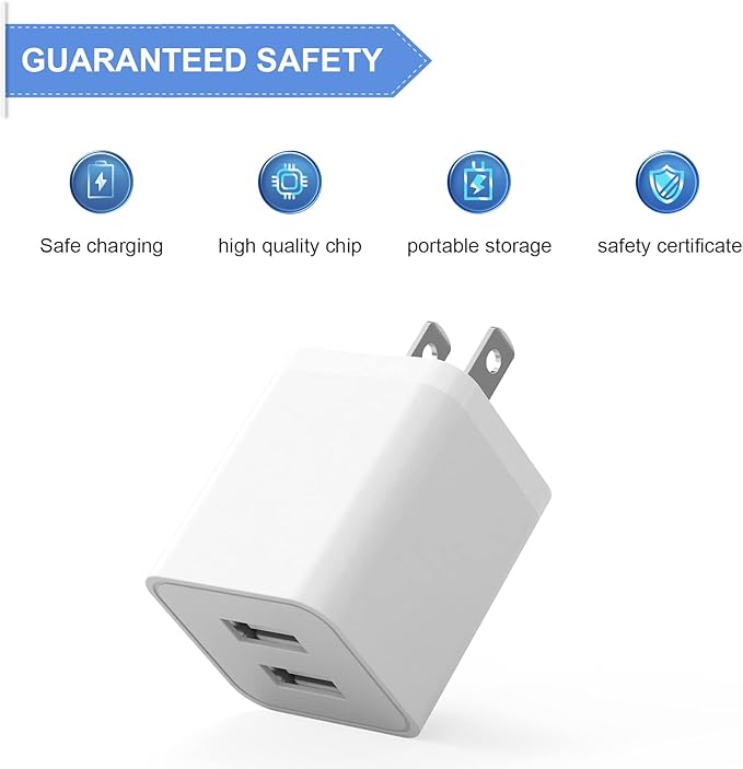 6Pack USB Wall Charger, iGENJUN 2.4A Phone Charger Dual USB Port Cube Power Plug Adapter Fast Wall Charger Block Compatible with iPhone 17/17 Pro/16/16 Pro, Samsung Galaxy, Pixel, LG, Android-White