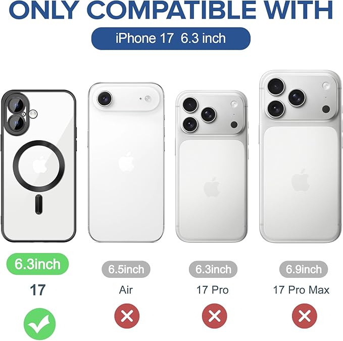 Hython Magnetic Clear for iPhone 17 Case with Camera Lens Protector [Compatible with MagSafe] Luxury Plating Edge Slim Soft TPU Cover Protective Phone Case for iPhone 17 6.3", Matte Black