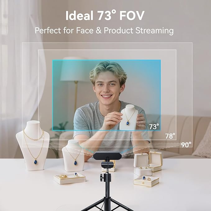 EMEET C60E 4K Webcam with Tripod, Streaming Camera with PDAF Autofocus, Dual Microphones, Auto Light Correction, 73° FOV, Plug & Play USB Webcam for Live Streaming, Gaming & Real-Time Interaction