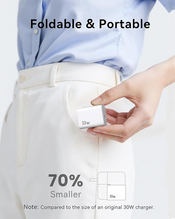 USB C Wall Charger Block 33W, Dual Port GaN PD3.0 Power Adapter Fast Type C Charging Block Foldable Plug Compatible with iPhone 17/Pro/Pro Max/17 Air/16/16 Plus/15/14/13/12, Galaxy, iPad, Airpods