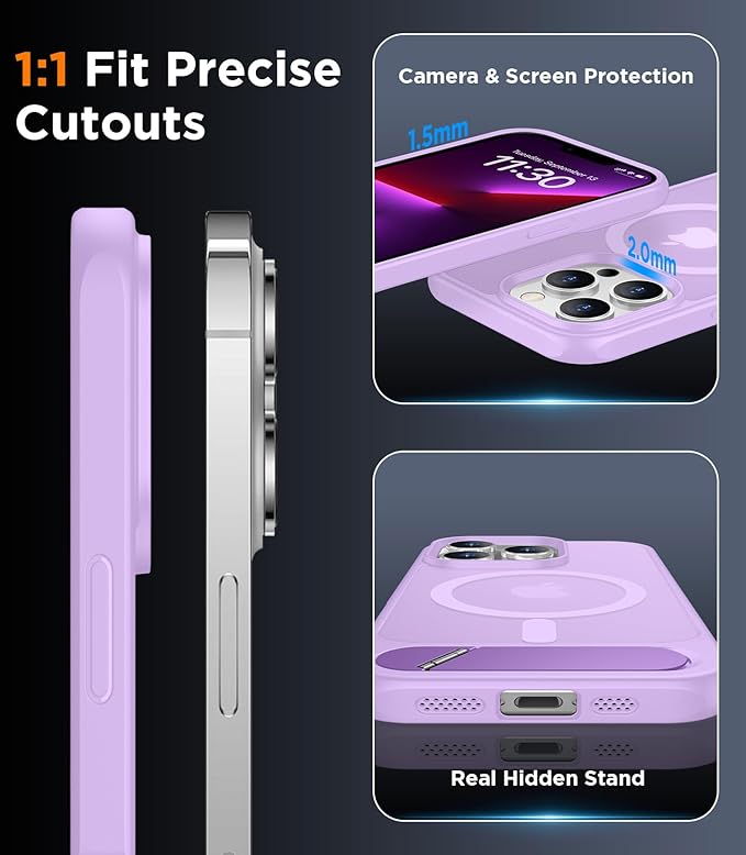 Magnetic Compatible with iPhone 13 Pro Max Case, [Built-in Invisible Kickstand][Compatible with MagSafe][Military Grade Shockproof] Slim Translucent Matte Phone Case for iPhone 13 Pro Max 6.7"