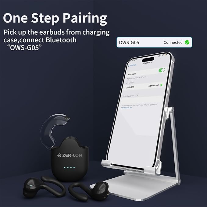 ZER-LON Wireless Earbuds, Bluetooth 5.3 Headphones 60hrs Playtime Noise Cancelling Wireless Headphones Waterproof Over-Ear Buds with Earhooks Built-in Mic Headset for Workout Sports (Black)