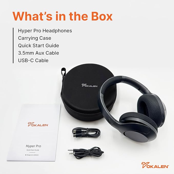 VOKALEN Hyper Pro Adaptive Active Noise Cancelling Headphones, Wireless Bluetooth Over Ear Headphones with mic, 60H Playtime, Comfort Fit Mesh Ear Cushions, Deep Bass Hi-Res Audio (Pro, Black)