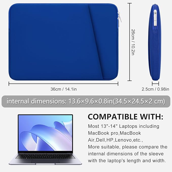 Laptop Sleeve Case with Zipper Accessory Pocket Compatible with 13 to 14 inches MacBook Air/Pro Padded Computer Pouch Cover Shockproof Protective for 13” to 14” Laptop/Chromebook/Tablet,Blue