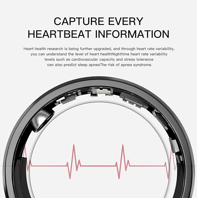 Smart Rings for Men Women Health Ring Fitness Tracker Heart Rate Monitor Sleep Tracker Pedometer Calories Step Counter Waterproof Rings Compatible with iOS Android Phones