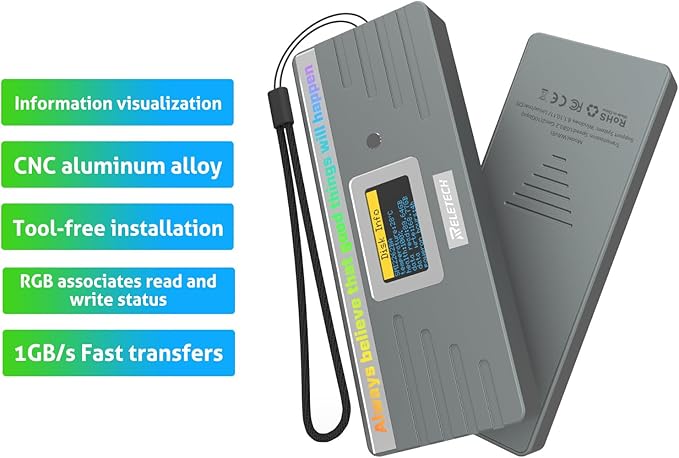 M.2 NVME SATA SSD Enclosure, USB3.2 Type-C (10Gbps) Hard Drive Case, Tool-Free Installation Compatible with 2230/2242/2260/2280 (Gray)