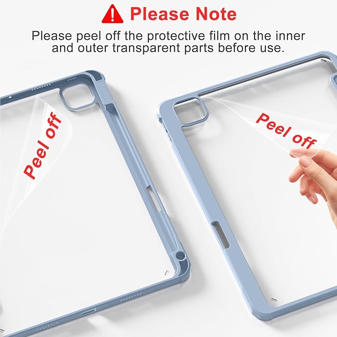 Case for iPad Pro 12.9 Inch (6th/5th/4th/3rd Generation 2022/2021/2020/2018) with Pencil Holder, Clear Transparent Back Shell Slim Stand Shockproof Tablet Cover, Auto Wake/Sleep, Blue