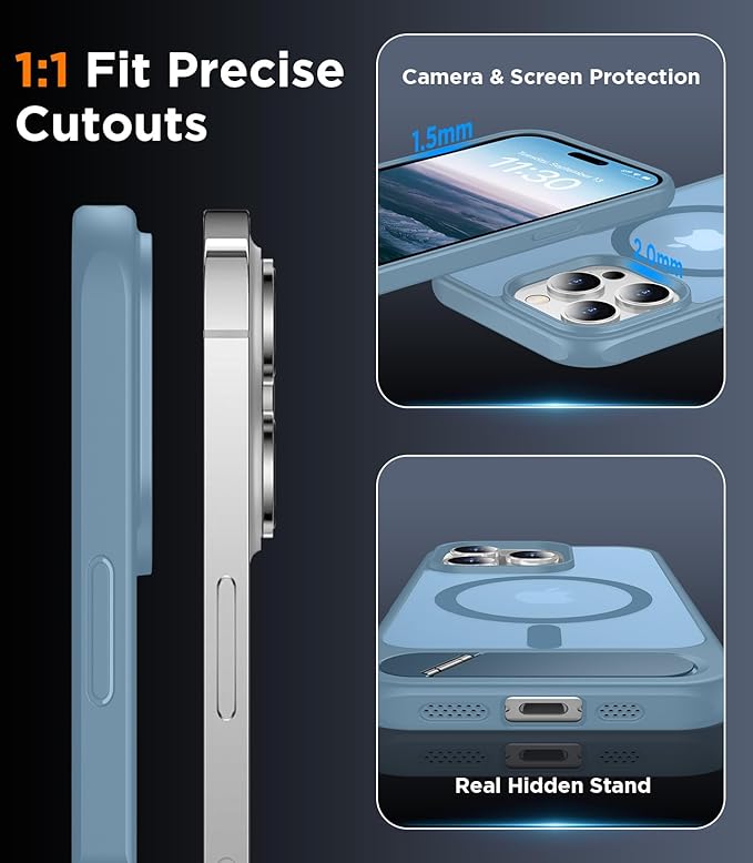 Magnetic Compatible with iPhone 14 Pro Case, [Built-in Invisible Kickstand][Compatible with MagSafe] [Military Grade Shockproof] Slim Translucent Matte Phone Case for iPhone 14 Pro 6.1"