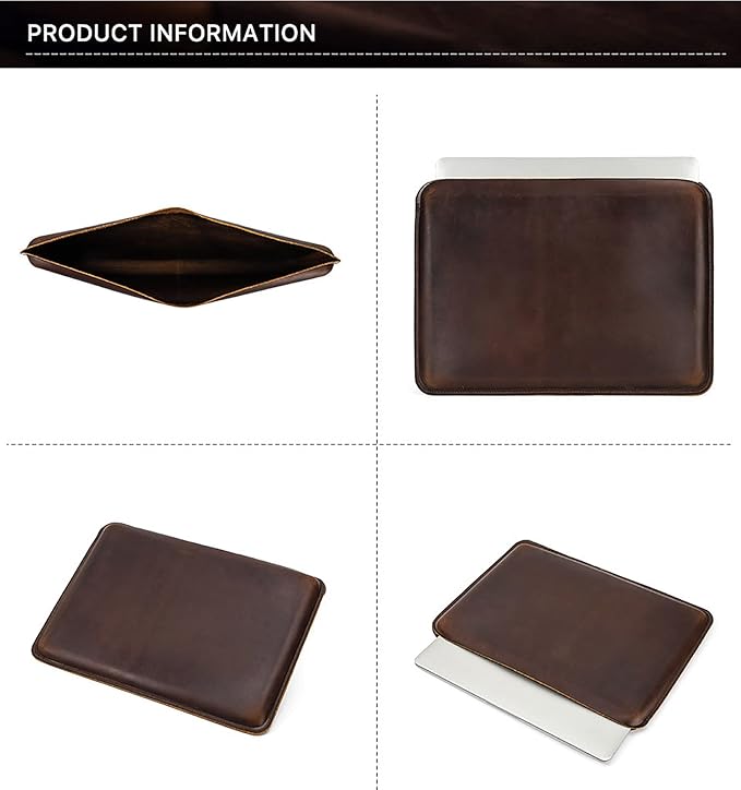 Top Grain Leather 16.2" Slim PC Sleeve Case, Solid Vintage Design, Handmade, Compatible with MacBook Pro 16.2" A2485 M1 Max 15" Touch Bar A2141 A1707 Pro 16" Touch ID A1990, Coffee 16.2 Inch