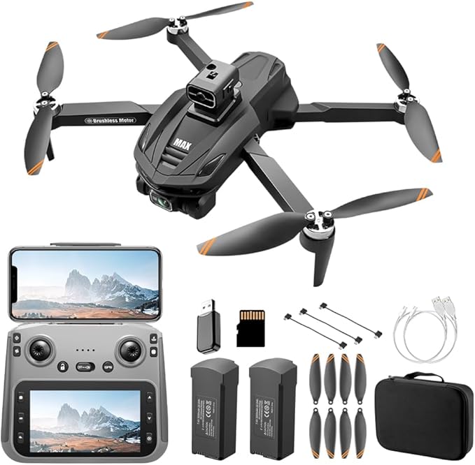 V168 Pro MAX GPS Drones with Camera for Adults 4K, RC Drone with 4.5" HD Screen on Controller, 60 Mins Flight, Long Range Transmission, 360° Obstacle Avoidance, Follow Me, Auto Return, Brushless Motor, QuickShots, Lightweight and Foldable Quadcopter fo...