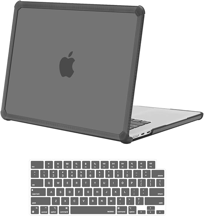 MOSISO Shock-Absorbing Hard Case Compatible with MacBook Air 15 inch M5 2026 M4 M3 M2 2025-2023 A3448 A3241 A3114 A2941,Anti-Cracking Heavy Duty Hard Shell with TPU Bumper&Keyboard Cover, Smoke Gray