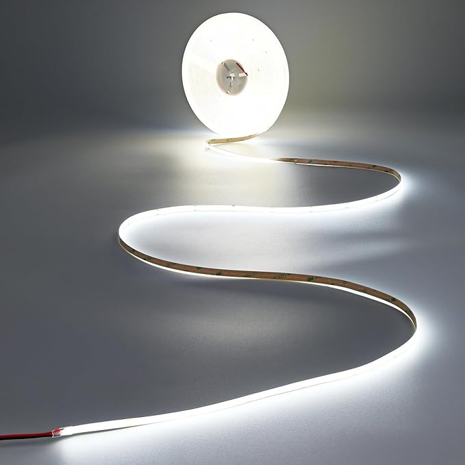 JOYLIT 49.2FT/15M COB LED Strip Lights 24V 6000K Cool White Indoor, 480LEDs/M High Density Spotless CRI 90+ Dimmable Flexible Tape Light for Bedroom, Cabinets, Retail (Power Supply Not Included)