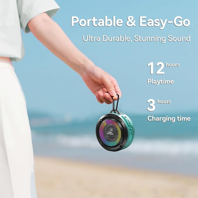Shower Speaker, Certified IPX7 Waterproof,Portable Bluetooth Speaker with Suction Cup,Hook,Light, Stocking Stuffers, Premium Mini Outdoor Wireless Speaker, Ideal Gift for Christmas (Blue)