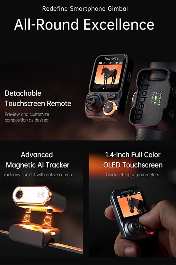 hohem iSteady M7 Gimbal Stabilizer for iPhone Android Smartphone,Phone Gimbal with AI Tracking,Fill Light,1.4" Detachable Touchscreen Remote,Phone Stabilizer for Video Recording,YouTube TikTok Travel