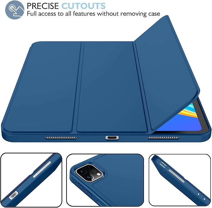 iMieet New iPad Pro 12.9 Case 2022(6th Gen)/2021(5th Gen) with Pencil Holder [Support iPad 2nd Pencil Charging/Pair],Trifold Stand Smart Case with Soft TPU Back,Auto Wake/Sleep(Navy Blue)