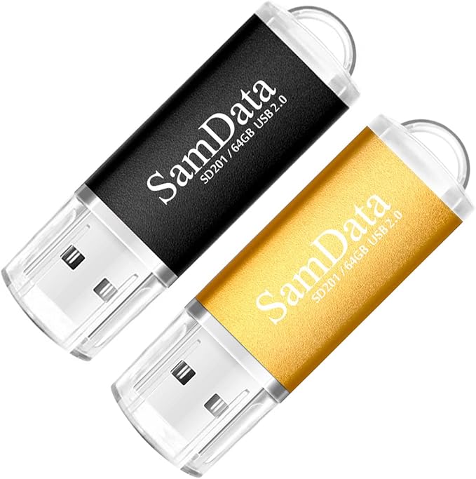 SamData 2 Pack 64GB USB Flash Drives USB 2.0 Thumb Drives Memory Stick Jump Drive Zip Drive, 2 Colors: Black Gold