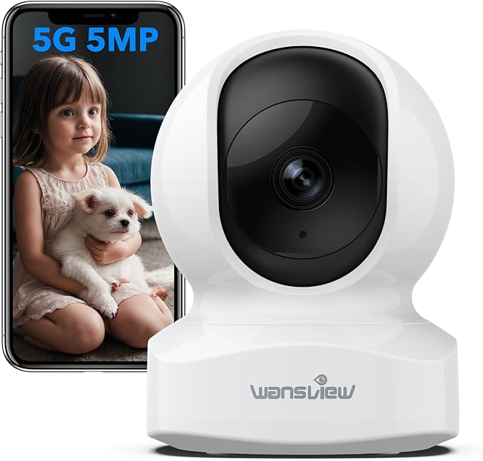 wansview 5MP UHD Pet Camera with Phone app, 5Ghz&2.4Ghz Dual Wi-Fi Security Camera Indoor for Monitoring Home/Baby/Cat/Dog, 2 Way Audio, 24/7 TF Card Storage(TF Card Not Included), Q5 (White)