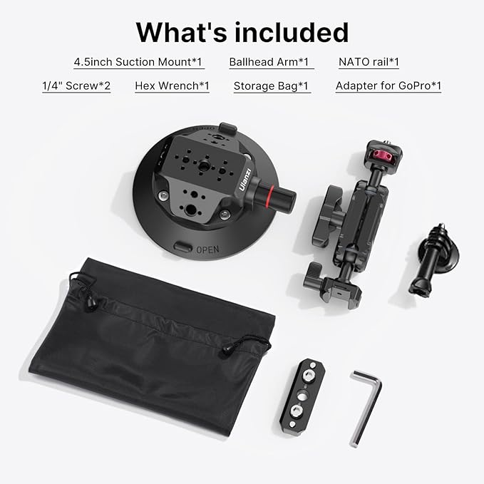 ULANZI SC-02 Suction Mount 4.5'', Magic Arm Bracket for DSLR Cameras Action Camera Video Shooting Filming, Compatible with DJI OSMO Pocket 3 Pocket 4/Insta 360 x5/OSMO 360/Sony/Xtra Action Cameras
