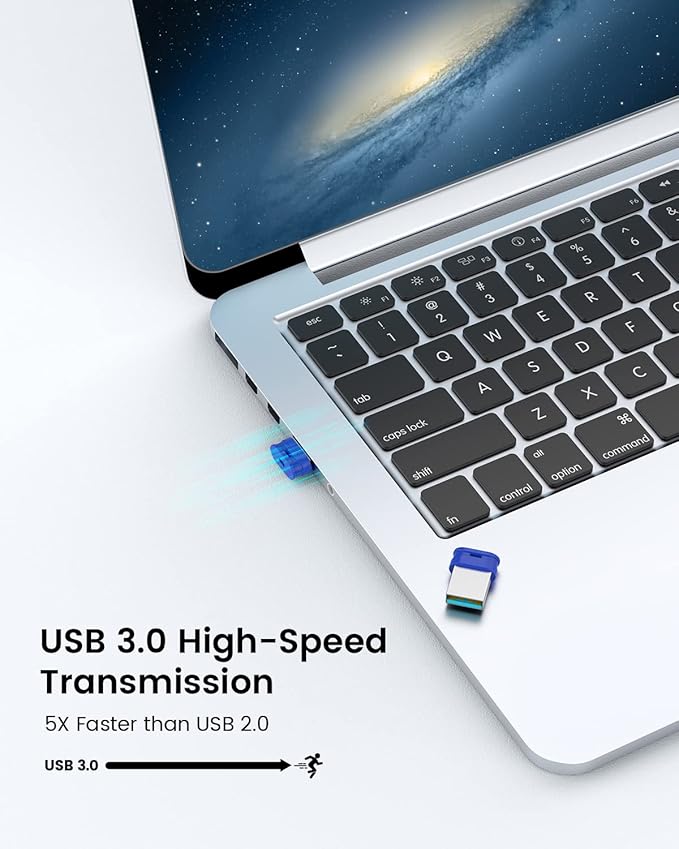 K&ZZ 128GB Flash Drive 128GB USB 3.0 Flash Memory Stick Drive with Lanyard Ultra High Speed Mini 128 GB Thumb Drive USB Stick for PC/Laptop, Blue