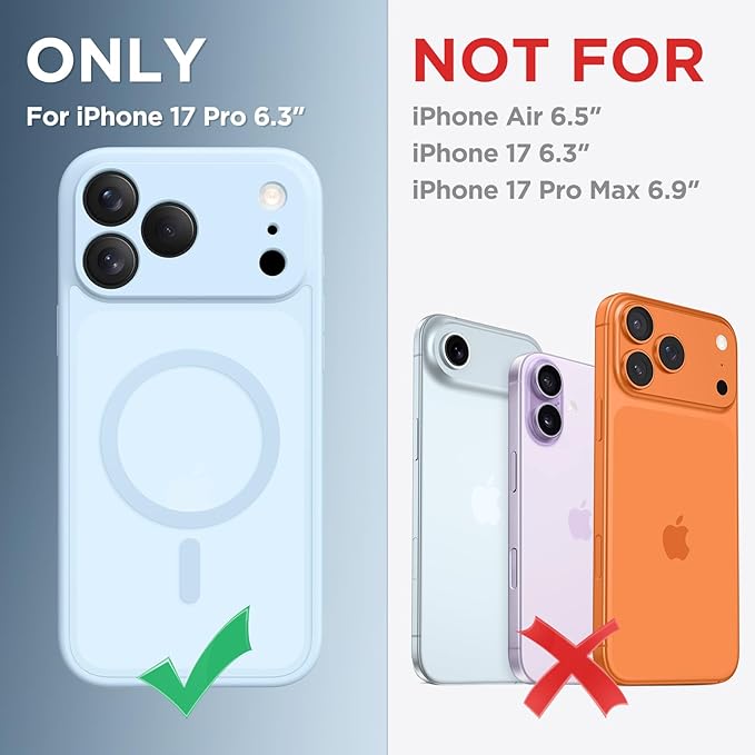 CAPRARO Magnetic for iPhone 17 Pro Case, Upgraded [Full Camera Protection] [Compatible with MagSafe] Protective Translucent Matte Women Girl Phone Case Cover, Light Blue