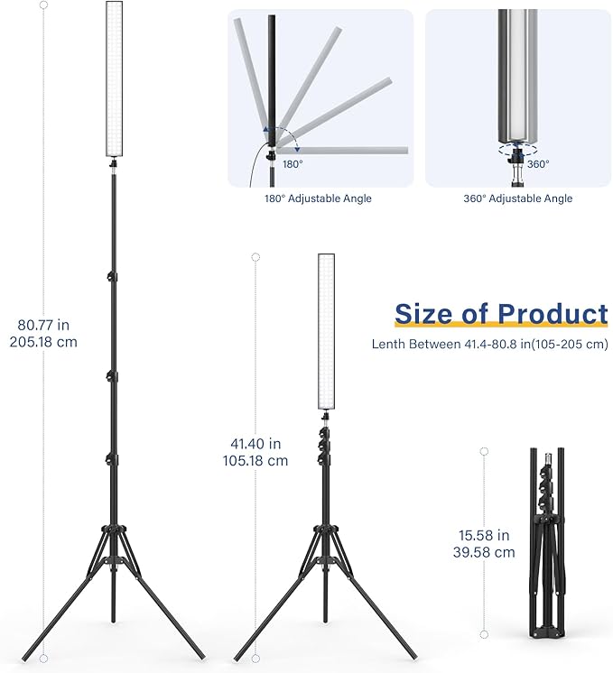 2 Pack LED Video Light Stick with 62.99'' Tripod Stand/Color Filter, Dimmable 2500K-8500K Studio Light Wand Photography Lighting Kit for Video Recording/Game Streaming/Photo Content/YouTube
