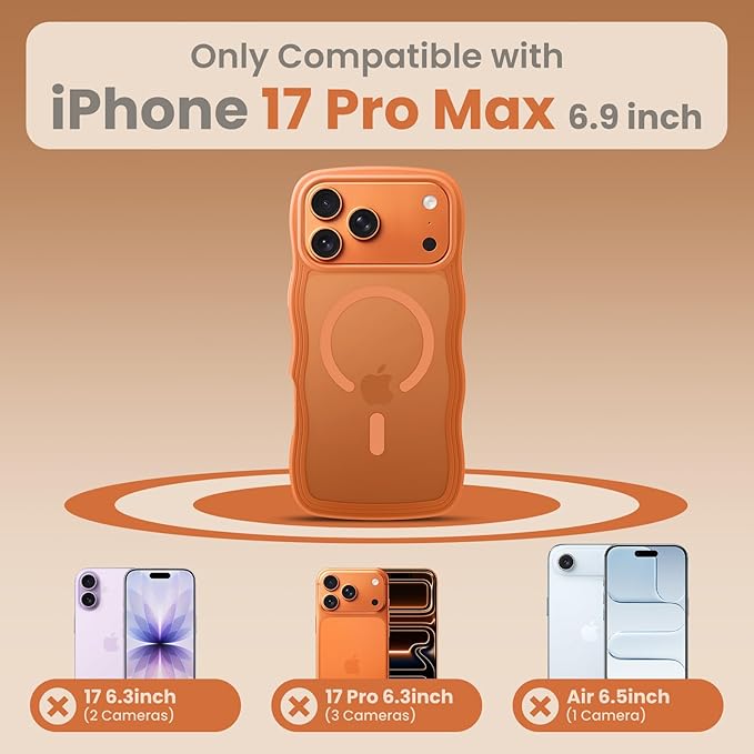 toushion for iPhone 17 Pro Max Case Cute Orange,Fits MagSafe,Matte Skin Feeling Back,Curly Wave Edge,Slim & Durable & Stylish,Cover Military-Grade Protection