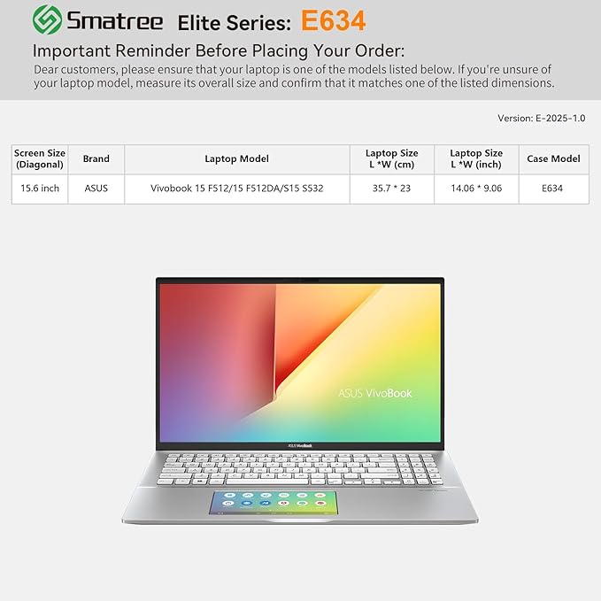 Smatree Laptop Sleeve for 15.6 inch ASUS Vivobook 15 F512/15 F512DA/S15 S532, Protective Laptop Case with Accessory Pocket, YKK Zipper, Patented Shockproof Design, Green (E634G)