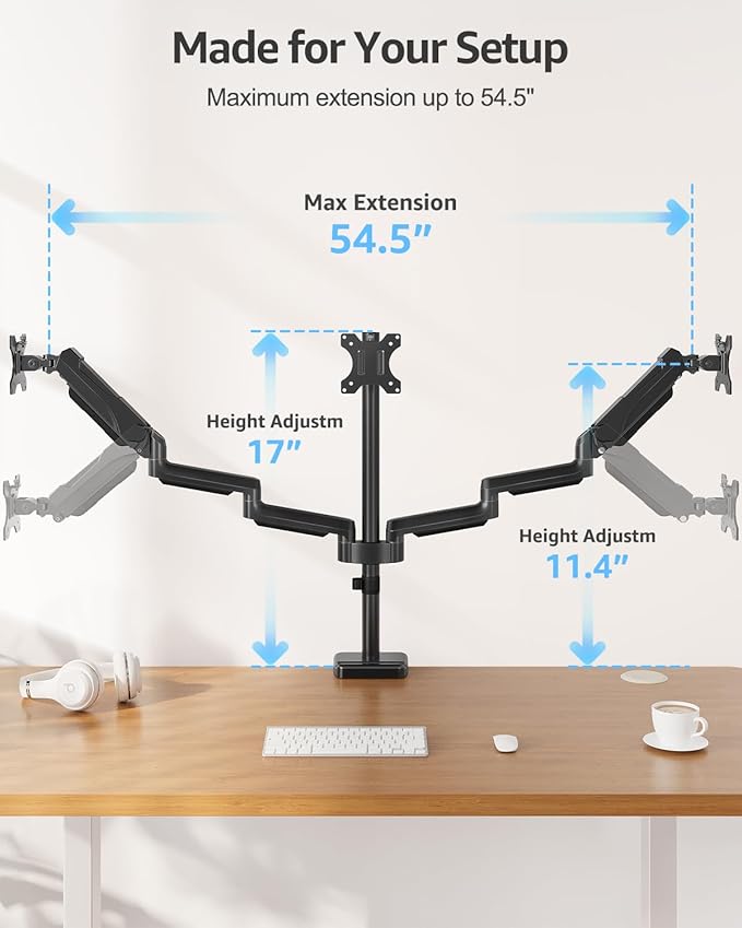 MOUNTUP Triple Monitor Stand Mount - 3 Monitors Desk Mount for Computer Screens Up to 27 inch, Triple Monitor Arm, Heavy Duty Monitors Stand, Each Arm Holds 4.4-19.8 lbs, Black