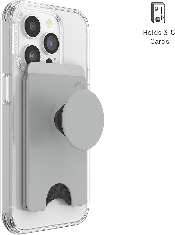 PopSockets Adhesive Phone Wallet and Card Holder with Grip - Tech Grey