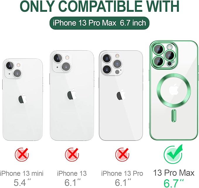 Hython Magnetic Clear for iPhone 13 Pro Max Case with Camera Lens Protector [Compatible with MagSafe] Plating Edge Slim Soft TPU Cover Protective Phone Case for iPhone 13 Pro Max 6.7", Light Green